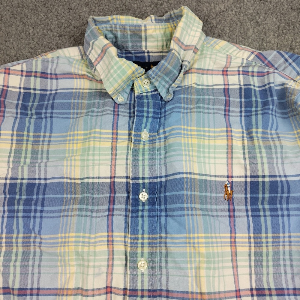 Ralph Lauren Plaid Button Down Shirt XL Blue Green Yellow Long Sleeve Flesh Pony